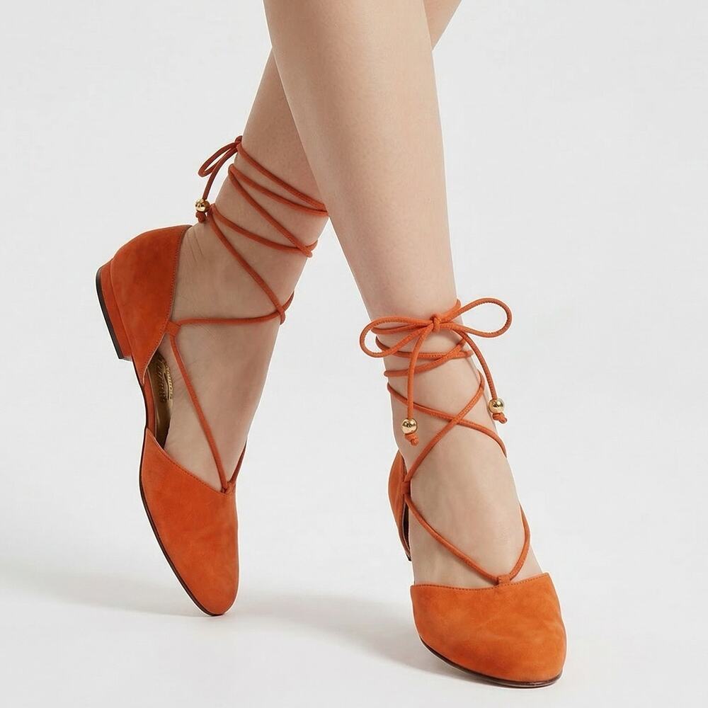 Salvatore Ferragamo Ankle Strap Slip On Orange Shoes Size 7.5
